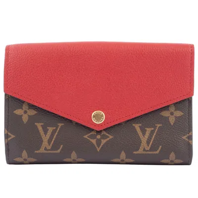 Pre-owned Louis Vuitton Brown Red Color Monogram Canvas Leather Wallet (bi-fold) ()