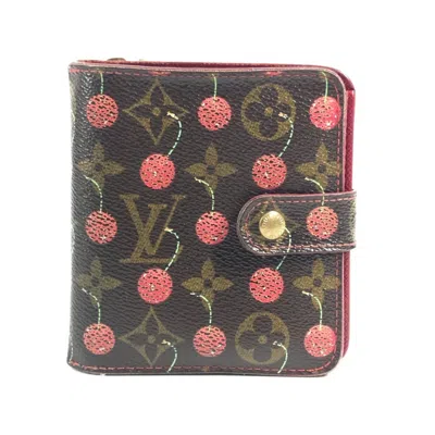 Pre-owned Louis Vuitton Brown Red Color Monogram Cherry Blossom Canvas Wallet (bi-fold) () In Multi
