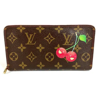 Pre-owned Louis Vuitton Brown Red Color Monogram Cherry Blossom Long Wallet (bi-fold) () In Multi