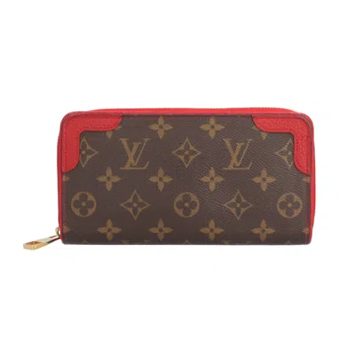 Pre-owned Louis Vuitton Brown Red Color Monogram Long Wallet (bi-fold) () In Multi