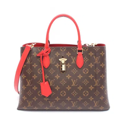 Pre-owned Louis Vuitton Brown Red Color Pvc Monogram Coated Canvas Leather Tote Bag () In Multi