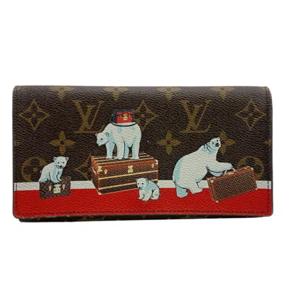 Pre-owned Louis Vuitton Brown Red Color White Monogram Long Wallet (bi-fold) ()