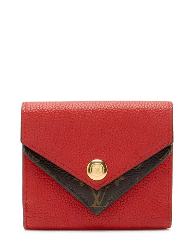 Pre-owned Louis Vuitton Brown, Red Monogram Coated Canvas Double V Compact Wallet (authentic Pre-loved)