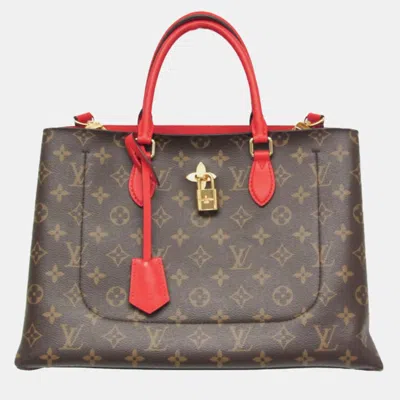 Pre-owned Louis Vuitton Brown Red Monogram Flower Tote Bag