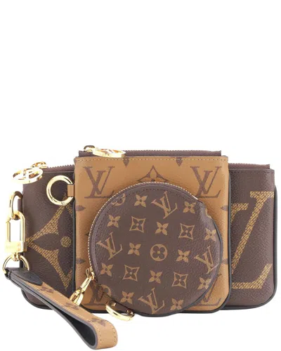 Pre-owned Louis Vuitton Brown Reverse Monogram Giant Trio Pouch Set (authentic Pre-loved)