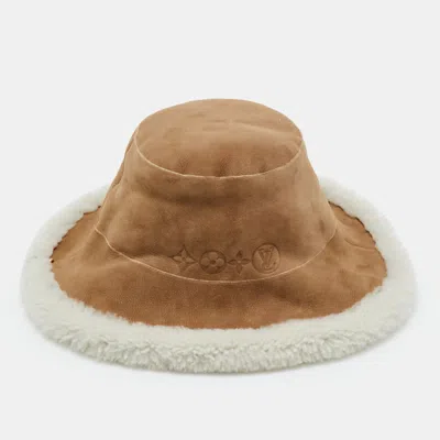 Pre-owned Louis Vuitton Brown Shearling Bucket Hat S