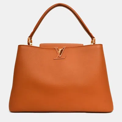 Pre-owned Louis Vuitton Brown Smooth Leather Souple Capucines Gm With Strap