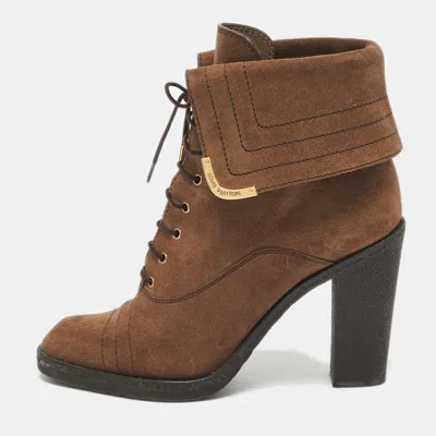 Pre-owned Louis Vuitton Brown Suede Ankle Length Boots Size 39.5