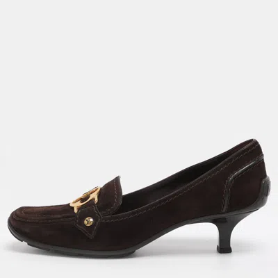 Pre-owned Louis Vuitton Brown Suede Leather Loafer Pumps Size 39