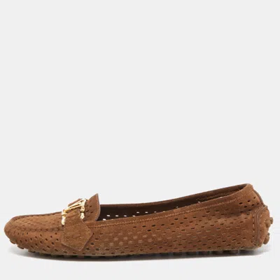 Pre-owned Louis Vuitton Brown Suede Oxford Loafers Size 37
