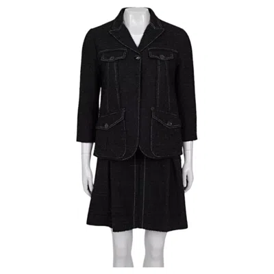 Pre-owned Louis Vuitton Brown Tweed Jacket & Skirt Set Sz.38