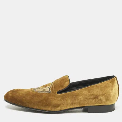 Pre-owned Louis Vuitton Brown Velvet Auteuil Logo Smoking Slippers Size 43