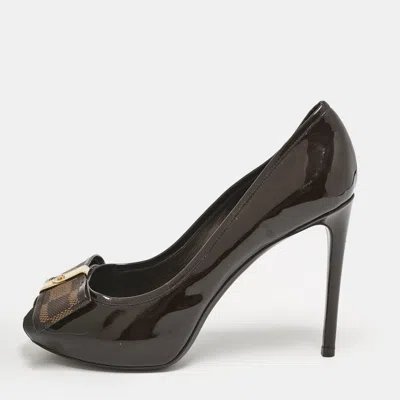 Pre-owned Louis Vuitton Brown Vernis Leather Valentine Peep Toe Pumps Size 37.5