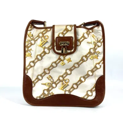 Pre-owned Louis Vuitton Brown White Vinyl Leather Shoulder Bag ()
