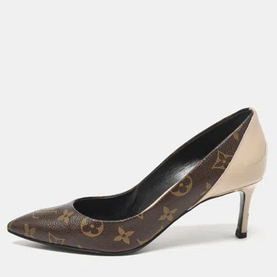 Pre-owned Louis Vuitton Brown/beige Leather And Patent Leather Chérie Pumps Size 36.5