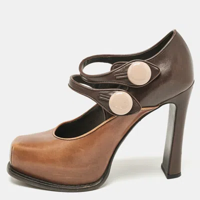 Pre-owned Louis Vuitton Brown/beige Leather Block Heel Pumps Size 38