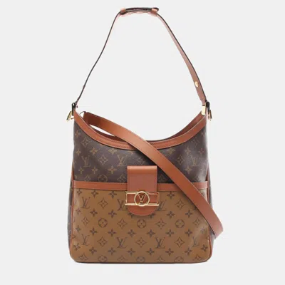Pre-owned Louis Vuitton Brown/beige Monogram Reverse Coated Canvas Leather Dauphine Hobo Mm Shoulder Bag