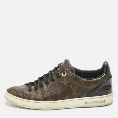 Pre-owned Louis Vuitton Brown/black Monogram Canvas And Leather Frontrow Sneakers Size 37.5