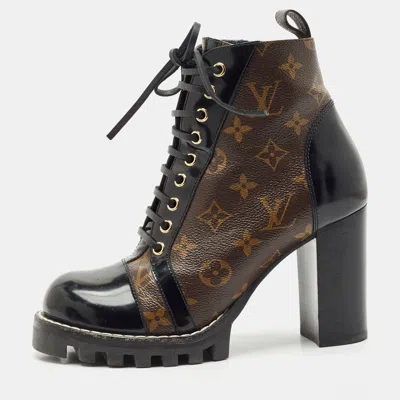 Pre-owned Louis Vuitton Brown/black Monogram Canvas And Leather Star Trail Ankle Length Boots Size 39