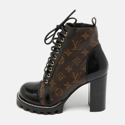 Pre-owned Louis Vuitton Brown/black Monogram Canvas And Leather Star Trail Ankle Length Boots Size 39