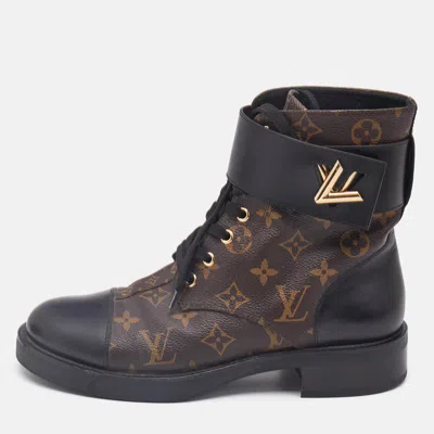 Pre-owned Louis Vuitton Brown/black Monogram Canvas And Leather Wonderland Flat Ranger Boots Size 40