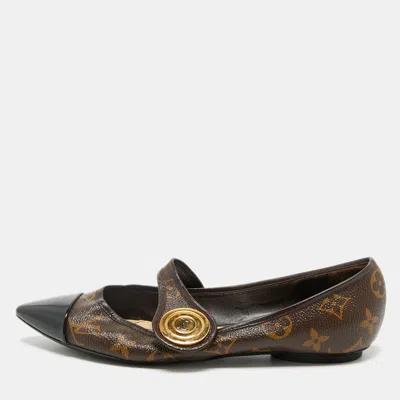 Pre-owned Louis Vuitton Brown/black Monogram Canvas And Patent Ballet Flats Size 38