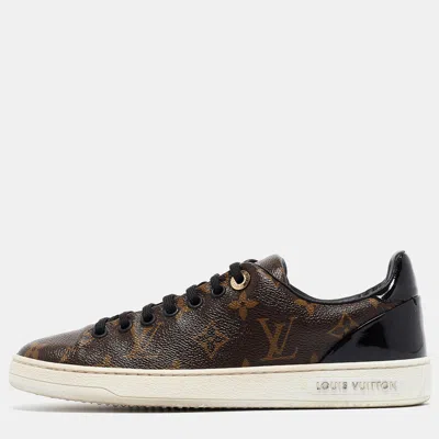 Pre-owned Louis Vuitton Brown/black Monogram Canvas And Patent Frontrow Trainers Size 35.5