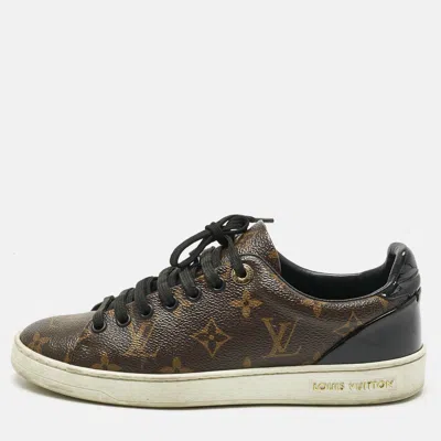 Pre-owned Louis Vuitton Brown/black Monogram Canvas And Patent Leather Frontrow Sneakers Size 36