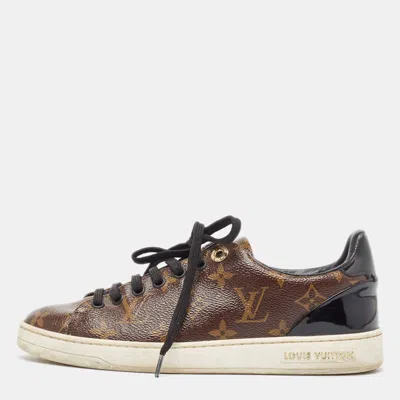 Pre-owned Louis Vuitton Brown/black Monogram Canvas And Patent Leather Frontrow Sneakers Size 37