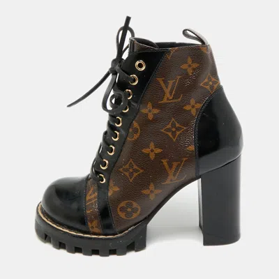Pre-owned Louis Vuitton Brown/black Monogram Canvas And Patent Leather Star Trail Ankle Boot Size 36