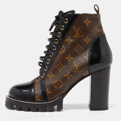 Pre-owned Louis Vuitton Brown/black Monogram Canvas And Patent Leather Star Trail Ankle Boot Size 40