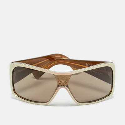 Pre-owned Louis Vuitton Brown/cream Monogram Mahina Z0173w Shield Sunglasses