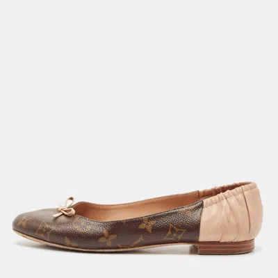 Pre-owned Louis Vuitton Brown/pink Monogram Canvas And Leather Scrunch Ballet Flats Size 37.5