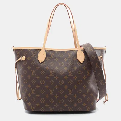 Pre-owned Louis Vuitton Neverfull Inside Out Mm Monogram Rouge Sari Tote Bag Coated Canvas Leather Brown Red