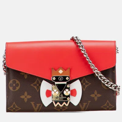 Pre-owned Louis Vuitton Brown/red Monogram Tribal Mask Chain Wallet