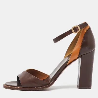 Pre-owned Louis Vuitton Brown/tan Leather Ankle Strap Sandals Size 38.5