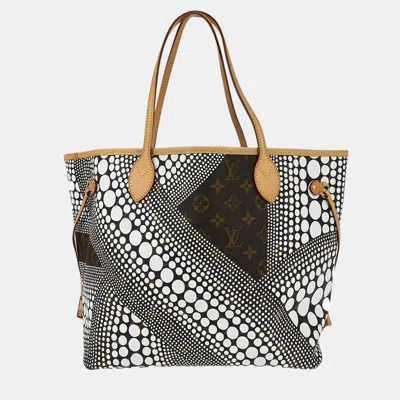 Pre-owned Louis Vuitton Brown/white Monogram Waves Neverfull Mm Tote Bag