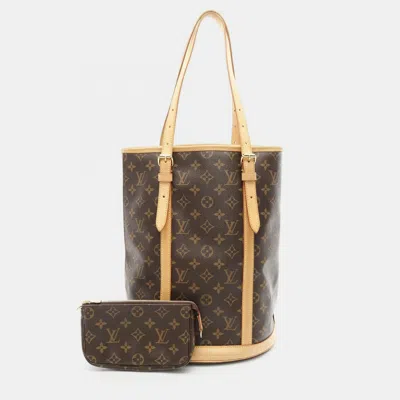 Pre-owned Louis Vuitton Bucket 27 Gm Shoulder Tote Bag Monogram Canvas In Brown