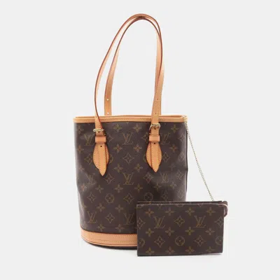 Pre-owned Louis Vuitton Bucket Pm Shoulder Tote Bag Monogram Canvas Brown
