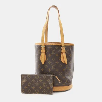 Pre-owned Louis Vuitton Bucket Pm Shoulder Tote Bag Monogram Canvas Brown Lv