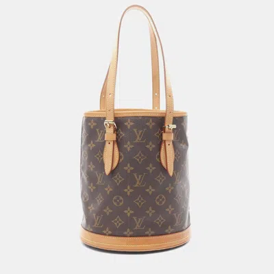 Pre-owned Louis Vuitton Bucket Pm Shoulder Tote Bag Monogram Canvasr Brown