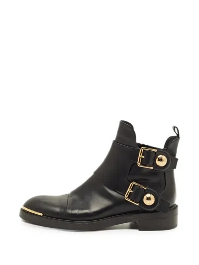 Pre-owned Louis Vuitton Buckled Leather Ankle Boots In Black