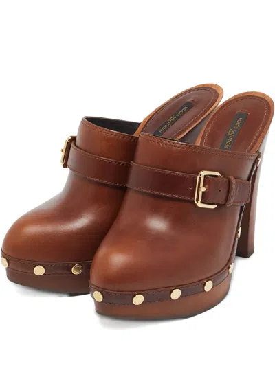 Pre-owned Louis Vuitton Buckled Platform Clogs In Brown