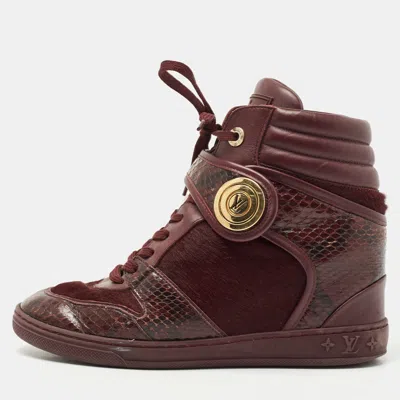 Pre-owned Louis Vuitton Burgundy Calf Hair And Python Leather High Top Trainers Size 37.5