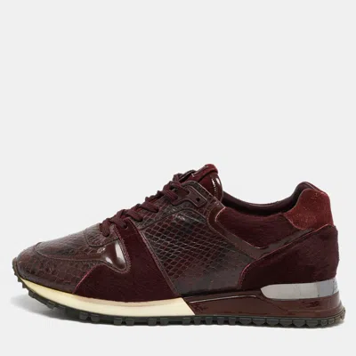Pre-owned Louis Vuitton Burgundy Calf Hair And Python Leather Run Away Lace Up Sneakers Size 36.5