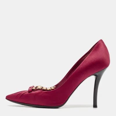 Pre-owned Louis Vuitton Burgundy Lace And Satin Crystal Embellished Pumps Size 38