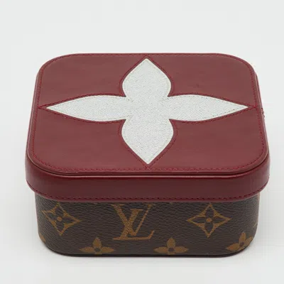 Pre-owned Louis Vuitton Burgundy Leather And Monogram Canvas Boite Clarins Pm Jewelry Case