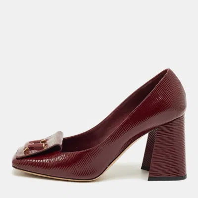 Pre-owned Louis Vuitton Burgundy Leather Block Heel Pumps Size 38