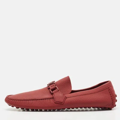 Pre-owned Louis Vuitton Burgundy Leather Hockenheim Slip On Loafers Size 43.5