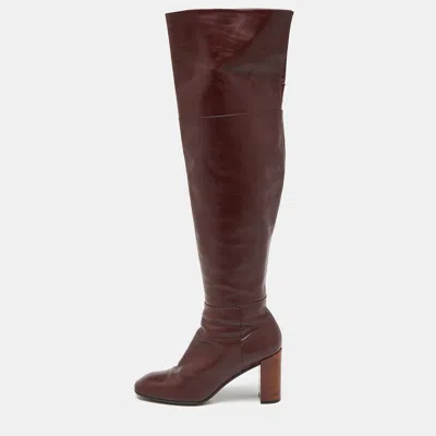 Pre-owned Louis Vuitton Burgundy Leather Over The Knee Length Boots Size 39